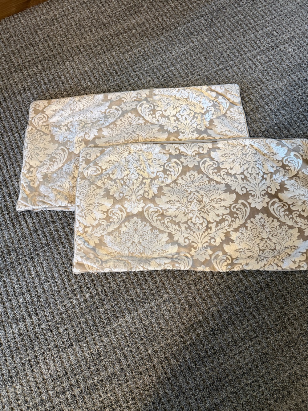 Decorative Damask Pillow Shams in Beige and White